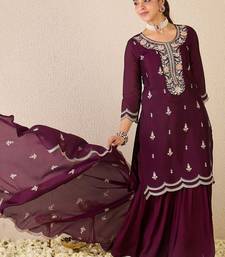 Women Ethnic Motifs Embroidered Regular Thread Work Kurta with Sharara & With Dupatta