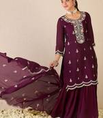 Women Ethnic Motifs Embroidered Regular Thread Work Kurta with Sharara & With Dupatta