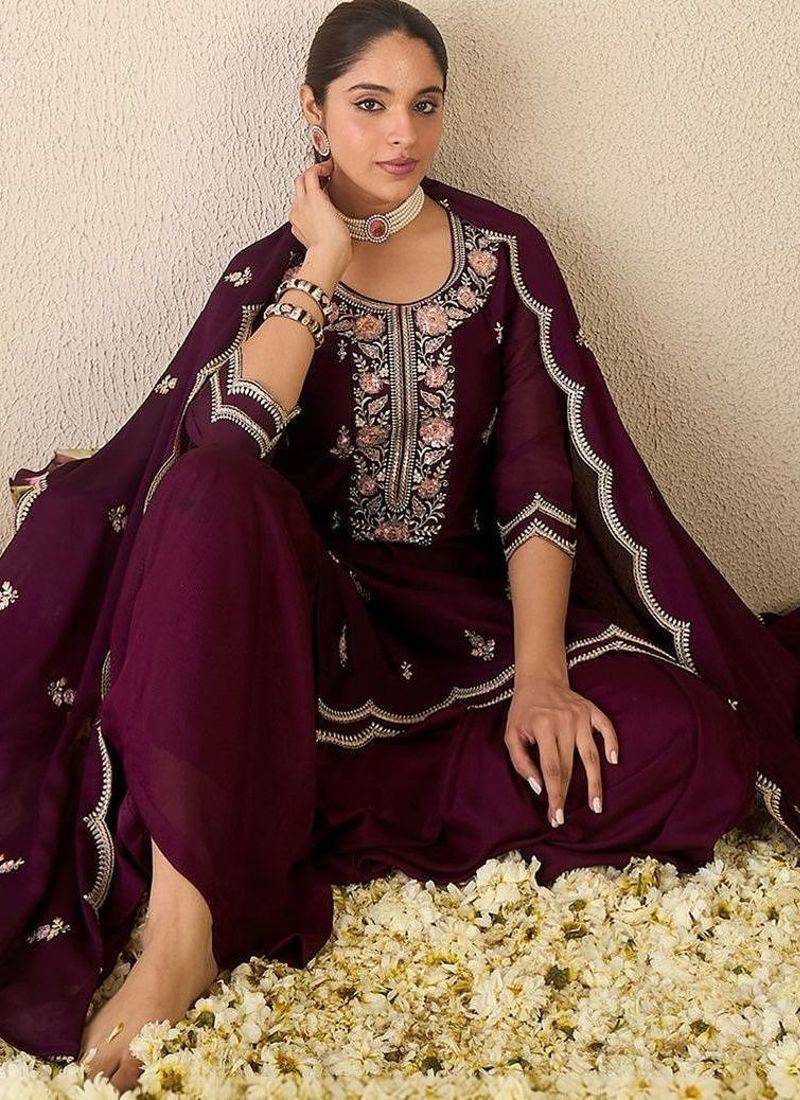 Women Ethnic Motifs Embroidered Regular Thread Work Kurta with Sharara & With Dupatta