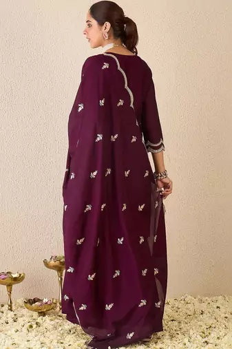 Women Ethnic Motifs Embroidered Regular Thread Work Kurta with Sharara & With Dupatta