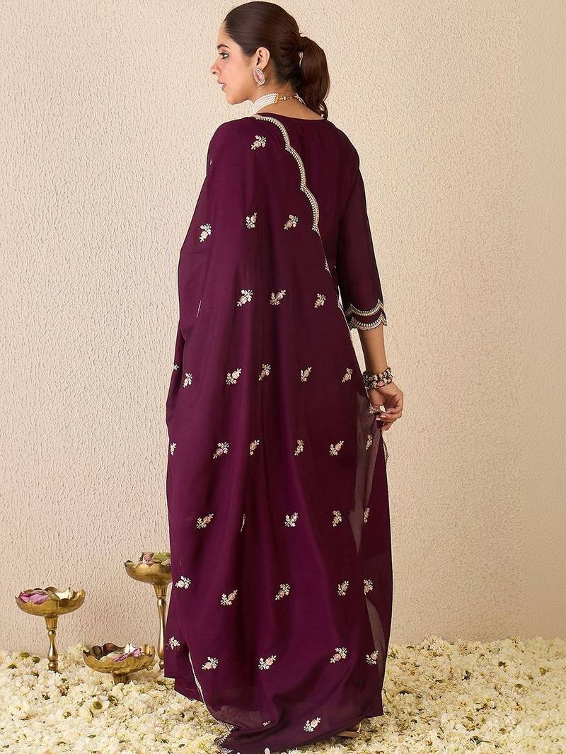 Women Ethnic Motifs Embroidered Regular Thread Work Kurta with Sharara & With Dupatta