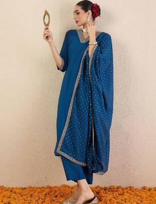 Women Ethnic Motifs Regular Sequinned Kurta with Trousers & With Dupatta 1
