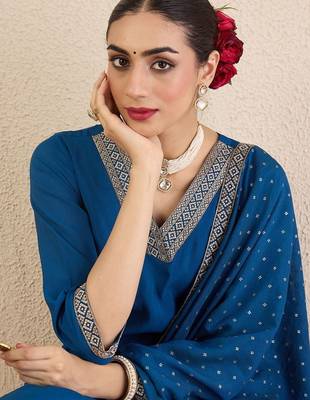 Women Ethnic Motifs Regular Sequinned Kurta with Trousers & With Dupatta 2