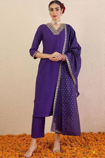 Women Ethnic Motifs Regular Kurta with Trousers & With Dupatta