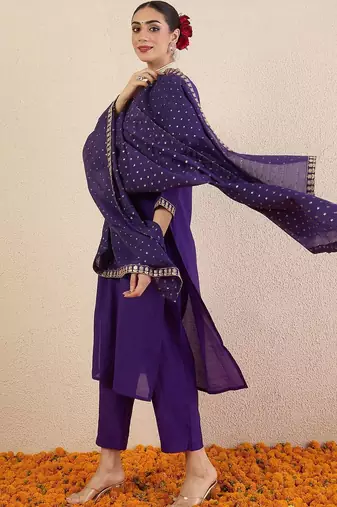 Women Ethnic Motifs Regular Kurta with Trousers & With Dupatta