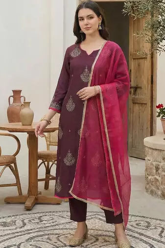 Women Ethnic Motifs Printed Regular Liva Kurta with Trousers & With Dupatta