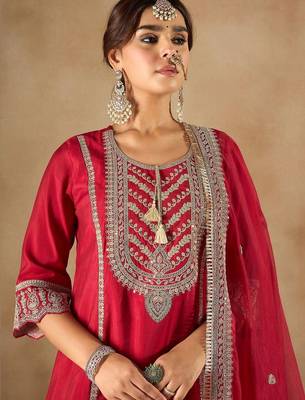 Women Ethnic Motifs Embroidered Regular Thread Work Kurta with Trousers & With Dupatta 2