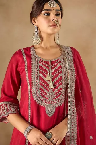 Women Ethnic Motifs Embroidered Regular Thread Work Kurta with Trousers & With Dupatta