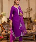 Women Ethnic Motifs Embroidered Regular Thread Work Liva Kurta with Trousers & With Dupatta