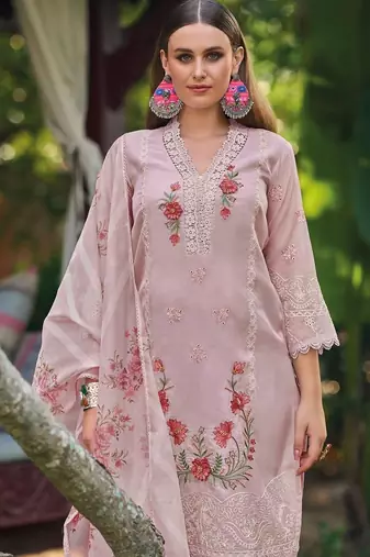 Women Floral Embroidered Regular Thread Work Kurta with Trousers & With Dupatta