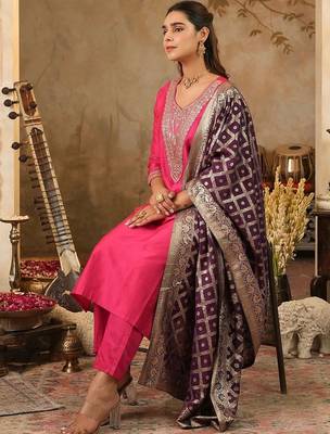 Women Ethnic Motifs Embroidered Regular Thread Work Kurta with Trousers & With Dupatta 1