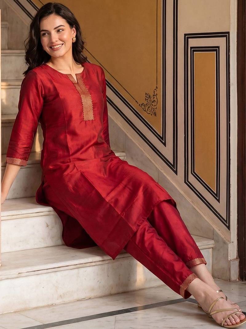 Women Ethnic Motifs Embroidered Regular Thread Work Kurta with Trousers