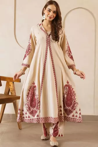 Women Ethnic Motifs Printed Regular Pure Cotton Kurta with Trousers