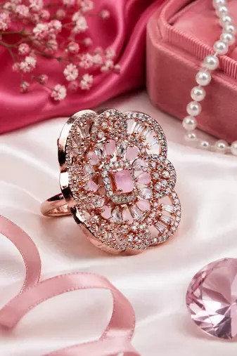 Blush royale floral cocktail adjustable ring