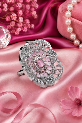 Pink halo cz statement adjustable ring 1