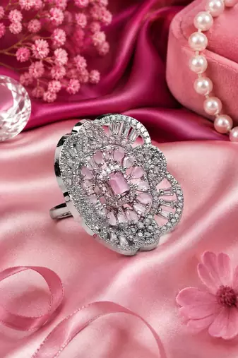 Pink halo cz statement adjustable ring