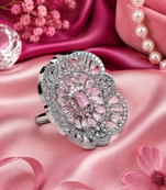 Pink halo cz statement adjustable ring