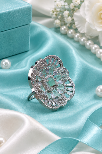 Mint luxe rhodium adjustable ring