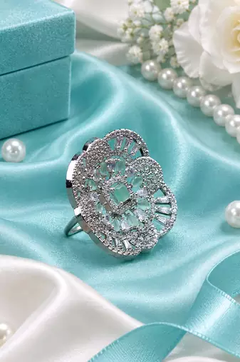 Mint luxe rhodium adjustable ring
