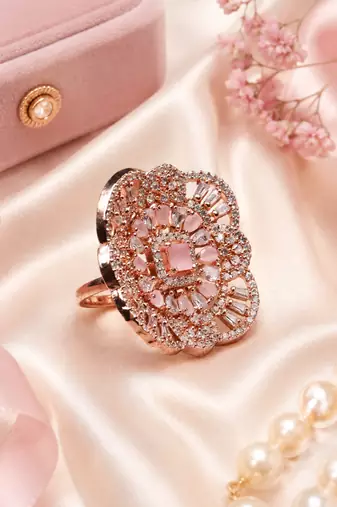 Blush royale floral cocktail adjustable ring