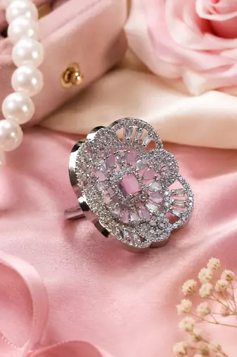 Pink halo cz statement adjustable ring