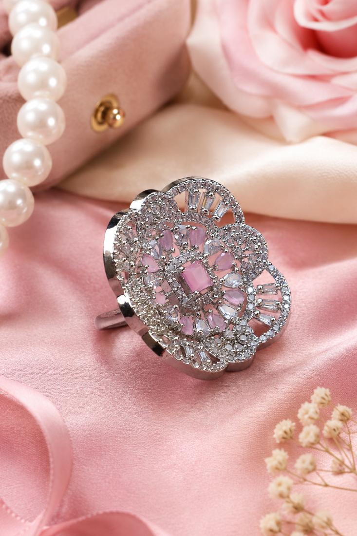 Pink halo cz statement adjustable ring