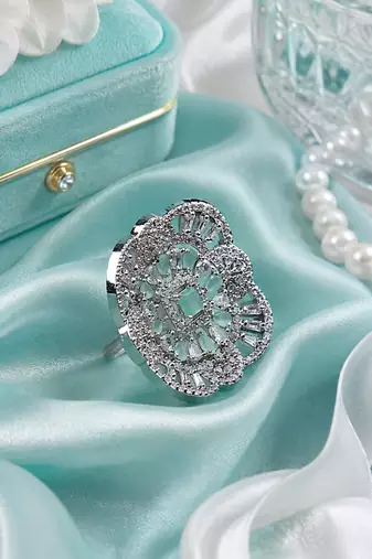 Mint luxe rhodium adjustable ring