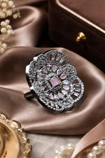 Pink halo cz statement adjustable ring