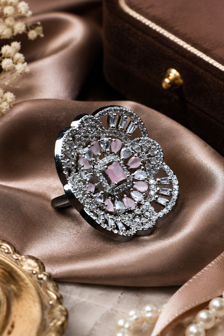 Pink halo cz statement adjustable ring
