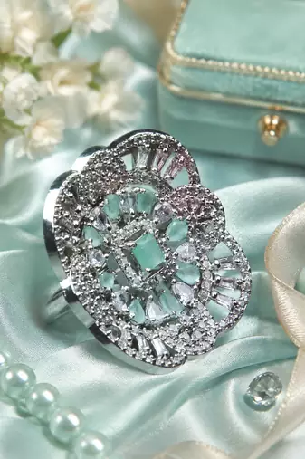 Mint luxe rhodium adjustable ring