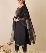 Women Ethnic Motifs Embroidered Regular Thread Work Pure Cotton Kurta with Trousers & With Dupatta