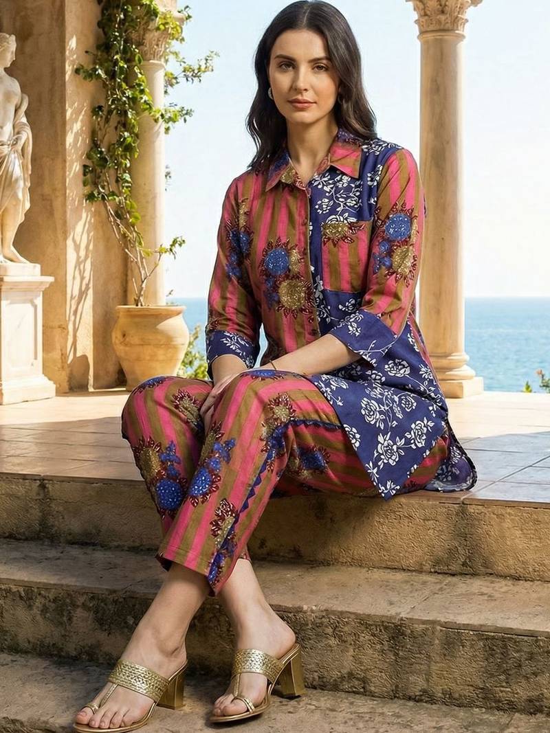 Women Floral Printed Regular Pure Cotton Kurta with Trousers