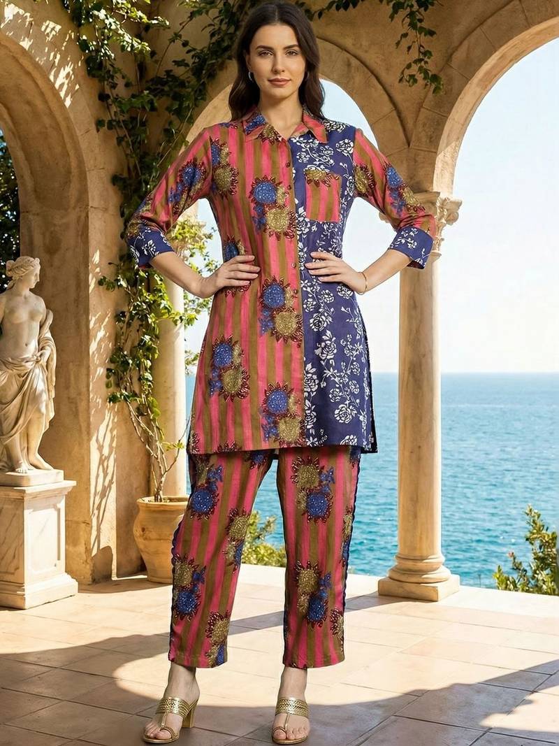 Women Floral Printed Regular Pure Cotton Kurta with Trousers