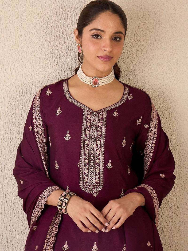 Women Ethnic Motifs Embroidered Regular Thread Work Kurta with Sharara & With Dupatta