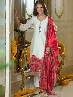 Women Ethnic Motifs Printed Regular Thread Work Kurta with Trousers & With Dupatta 1