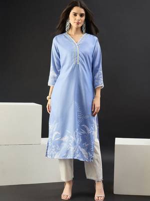Women Floral Printed Regular Linen Kurta with Trousers & With Dupatta 4