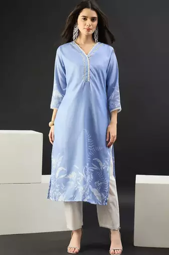 Women Floral Printed Regular Linen Kurta with Trousers & With Dupatta