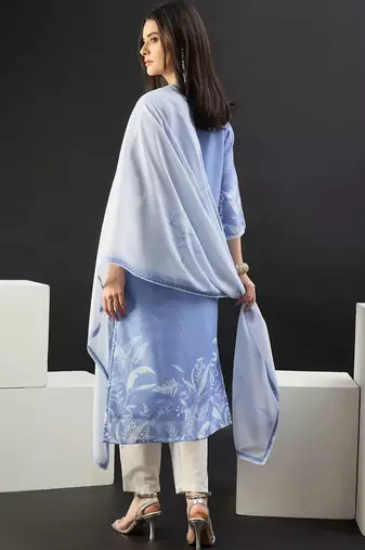 Women Floral Printed Regular Linen Kurta with Trousers & With Dupatta
