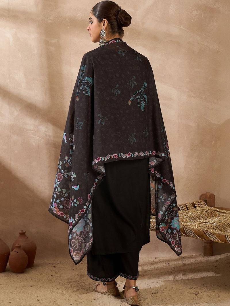 Women Floral Embroidered Regular Thread Work Kurta with Palazzos & With Dupatta