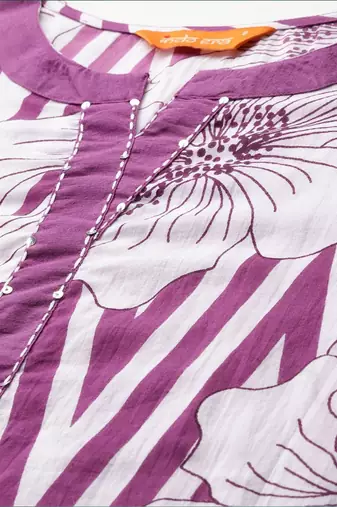Women Floral Printed Regular Sequinned Pure Cotton Kurta with Trousers