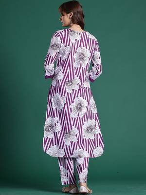 Women Floral Printed Regular Sequinned Pure Cotton Kurta with Trousers 6