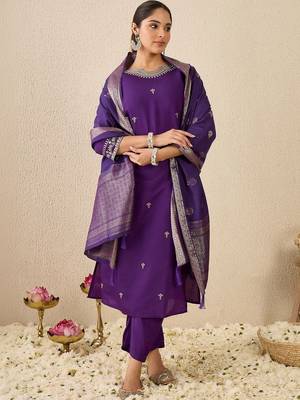 Women Ethnic Motifs Embroidered Regular Thread Work Kurta with Trousers & With Dupatta 1