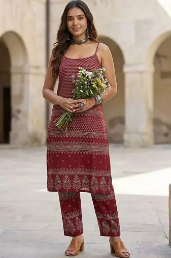 Women Ethnic Motifs Printed Regular Pure Cotton Kurta with Trousers