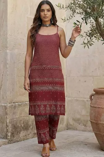 Women Ethnic Motifs Printed Regular Pure Cotton Kurta with Trousers