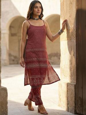 Women Ethnic Motifs Printed Regular Pure Cotton Kurta with Trousers 7