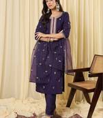 Women Ethnic Motifs Embroidered Regular Thread Work Kurta with Trousers & With Dupatta
