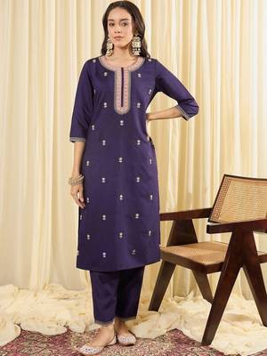 Women Ethnic Motifs Embroidered Regular Thread Work Kurta with Trousers & With Dupatta 5