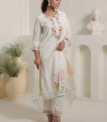 Women Floral Embroidered Regular Thread Work Kurta with Trousers & With Dupatta