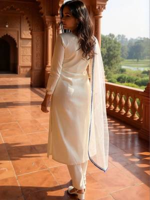 Women Embroidered Regular Thread Work Liva Kurta with Trousers & With Dupatta 3