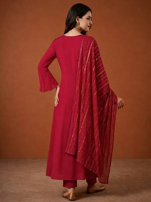 Embroidered Viscose Silk Flared Kurta Pant and Dupatta Set 4